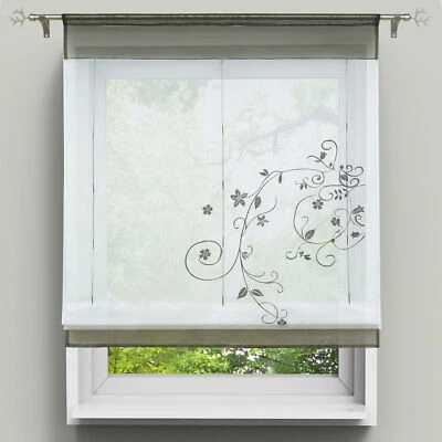Transparente Raffrollo Bestickte Raffgardine Küche Bändchenrollo Vorhang Voile - Bild 1 von 4
