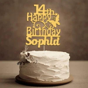Personalised Happy Birthday Acrylic Cake Topper Custom Colour Butterfly Design - Picture 1 of 10