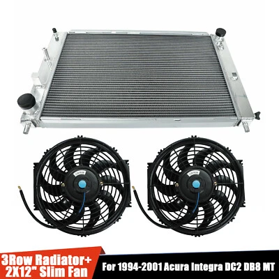 3 Row Aluminum Radiator+2X12" Slim Fan For 1997-2004 Ford Mustang GT/SVT V8 MT Foto 1 de 4