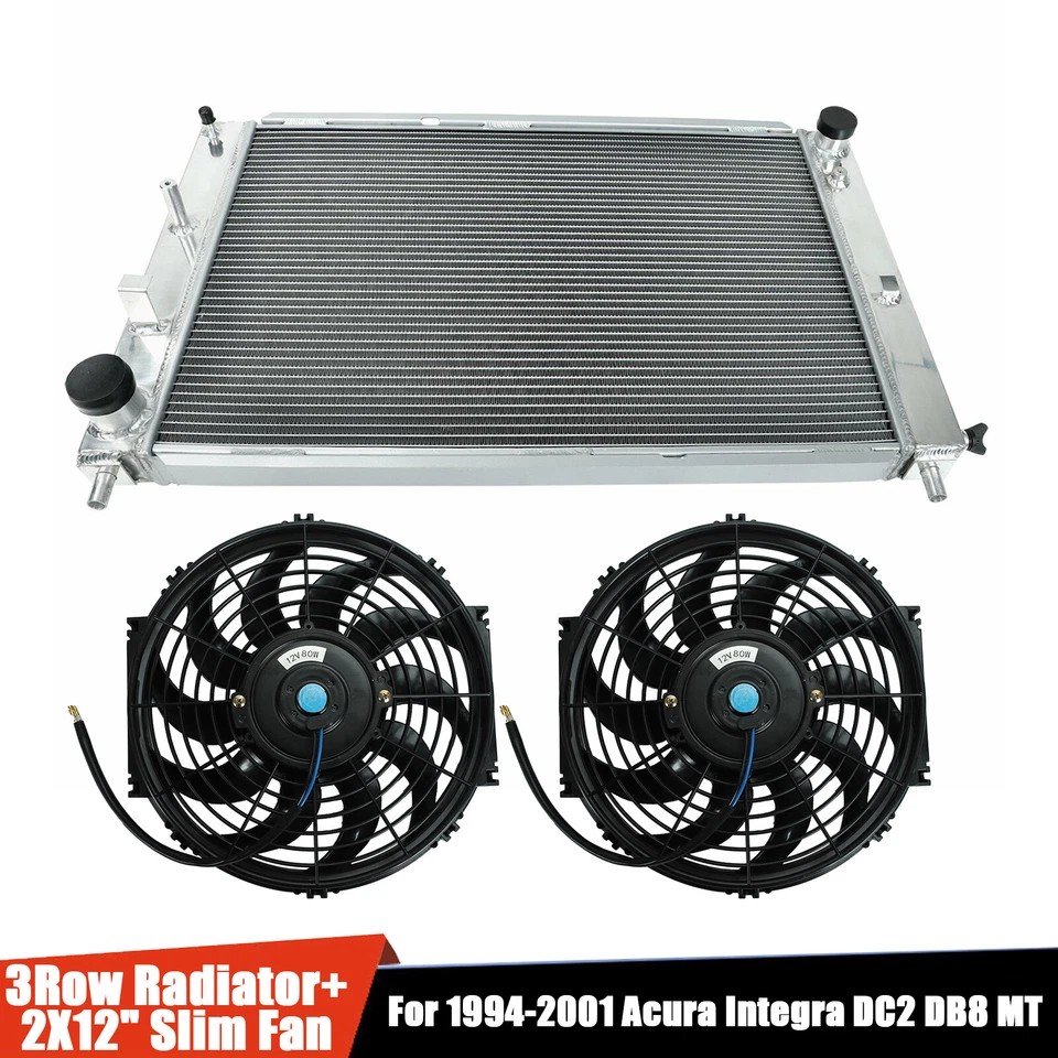3 Row Aluminum Radiator+2X12" Slim Fan For 1997-2004 Ford Mustang GT/SVT V8 MT - Image 1 of 4