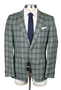 Hugo Boss Sport Coat 38 R Mens Light Green Plaid Slim Fit Virgin Wool Hutson NWT - Picture 1 of 12
