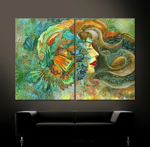 DONNA - Leinwand Bild Modern Wandbilder Schwarz Weiß Blau Grün Abstrakt Deko XXL - Bild 1 von 2