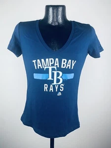 Women's Majestic Tampa Bay Rays Navy One Game At A Time Tee Shirt NWT Medium - Picture 1 of 4