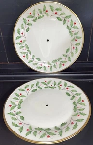 Lenox Holly Christmas Holiday tidbit Plates Gold Rim 10.75" set of 2 - Picture 1 of 7