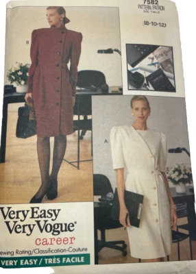 Muy Fácil Vogue Costura Patrón 7582 Misses Trabajo Vestido Talla 8-10-12 Uncut - Imagen 1 de 2
