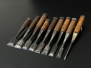 Vintage Japanese Chisel 9set Nomi /Hand Plane Saw Iron Hammer Hand Tool/d67 - Picture 1 of 24