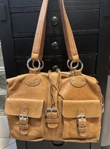 Designer ROOTS Canada Tan Leather Computer Bag Handbag Tote Satchel - Picture 1 of 14