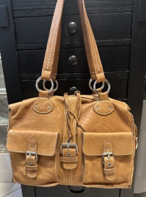 设计师 ROOTS 加拿大棕褐色皮革电脑包 手提包 托特包 挎包 — 第 1/4 张图片