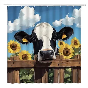 Funny Cow Shower Curtain Farmhouse Milk Cow Sunflower Retro Oil Painting Cute... - Picture 1 of 3