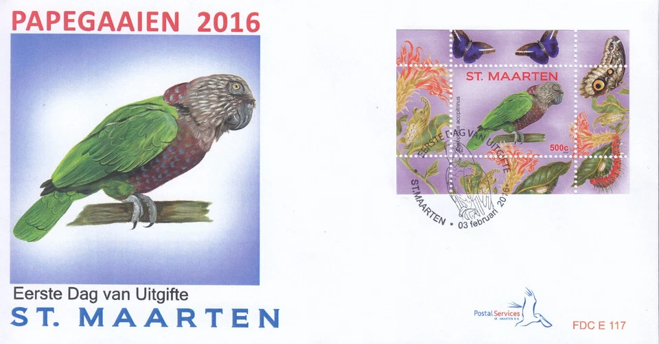 圣马丁发行 FDC 2016 (117) 鸟类 - 鹦鹉 — 第 1/1 张图片