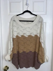 Andrée by Unit Women Size S Scalloped Sweater Color Block Dolman Sleeve 0391-AA - Picture 1 of 4