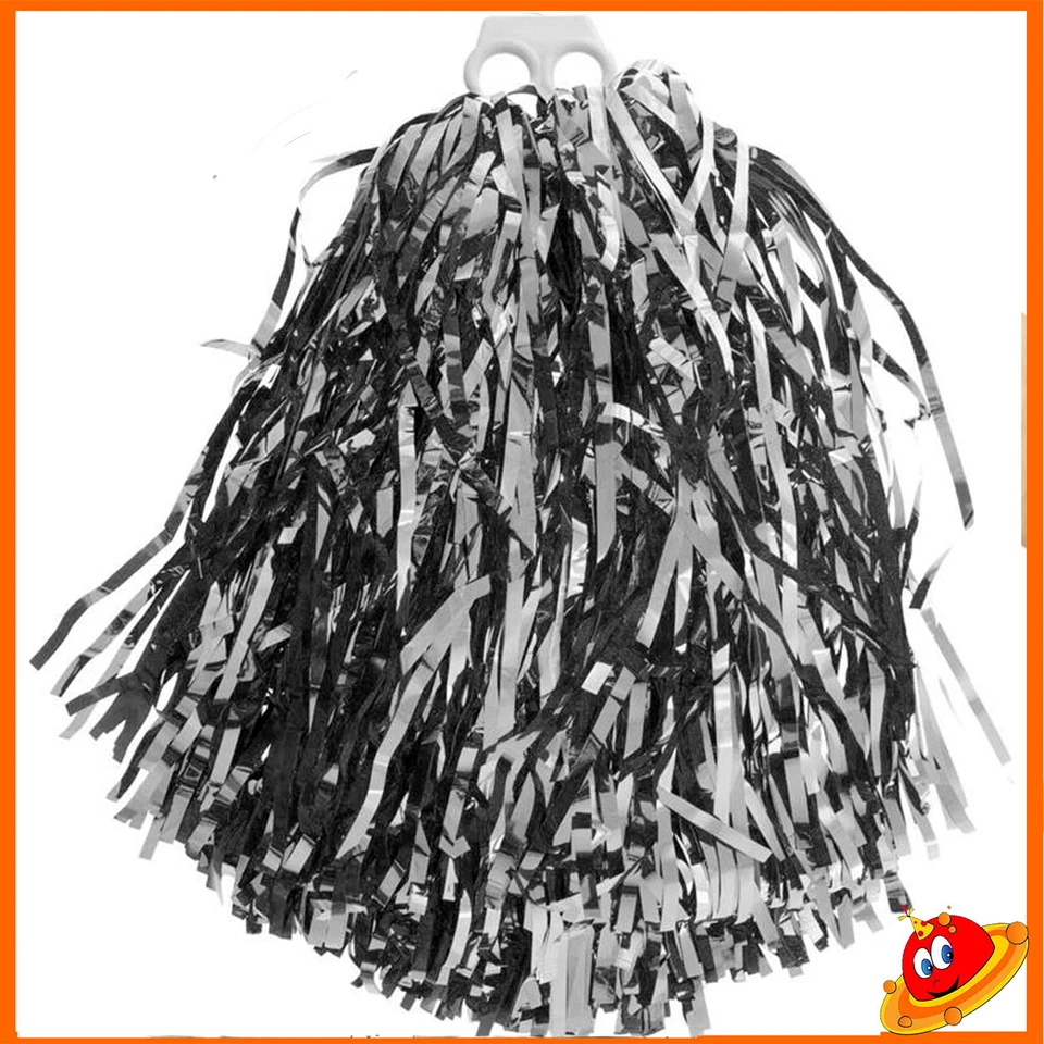 Coppia Pon Pon Argento Travestimento Cheerleader - Immagine 1 di 1