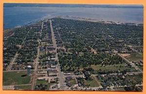 Escanaba MI Luftaufnahme unten Ludington Street alte Postkarte ca 1960er - Bild 1 von 3