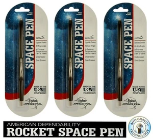 THREE (3) New Fisher Space Pens #SPR84 / Black Rocket Pens With Black Ink - Picture 1 of 6