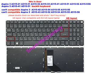 Teclado retroiluminado EE. UU. para Acer Aspire 3 A315-32 A315-41 A315-51 A315-52 A315-53G - Imagen 1 de 6
