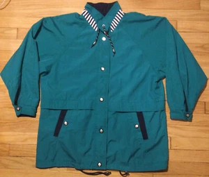 Giacca antipioggia donna vintage anni 80 CS Essentials reversibile L teal blu navy a righe - Foto 1 di 12