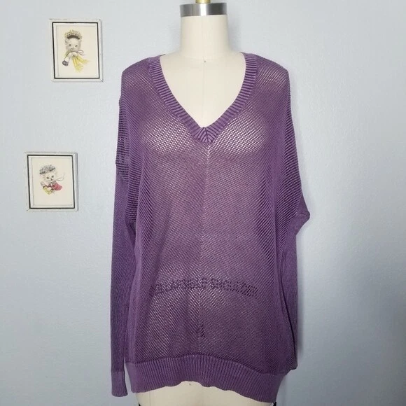Feel the piece Jersey de punto transparente cuello en V manga larga 100% algodón talla única morado Foto 1 de 4