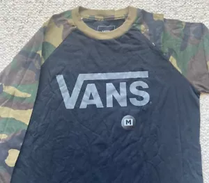 Vans Raglan T-Shirt schwarz tarnfarben Jugend Kinder M Logo Rundhalsausschnitt Skateboard maßgeschneiderte Passform - Bild 1 von 4
