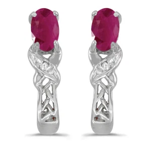 10k White Gold Oval Ruby & Diamond Earrings E2584W-07 - Picture 1 of 1