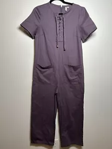 asos Purple Coveralls Jumpsuit Denim Tie Front Pockets Trendy Women's Size US 6 - Picture 1 of 9