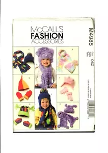 McCalls M4985 Sewing Pattern HATS MITTENS SCARVES Size Kids XS-XL Uncut FF - Picture 1 of 2