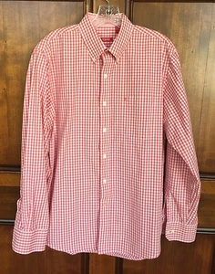 Izod Men's Gingham Plaid Button Front Shirt Salmon White Plaid Casual Dress Sz M - Picture 1 of 11