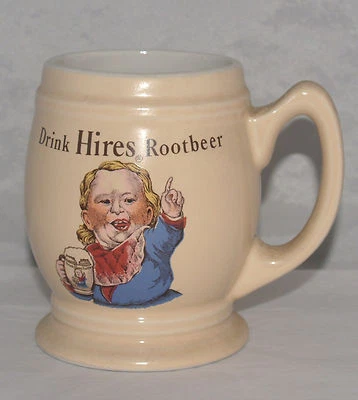 REPRODUCTION HIRES ROOT BEER ADVERTISING POTTERY MUG HIRES CRUSH UGLY BOY - Image 1 of 3
