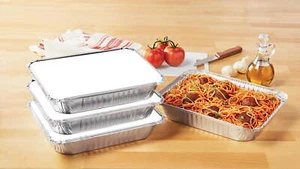 Large Aluminum Foil Takeout Pans with Folded Lids 2 Count - Picture 1 of 3