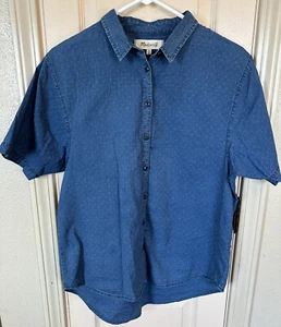 Madewell Womens XS Blue Full Button Short Sleeve Lightweight Blouse - Picture 1 of 5