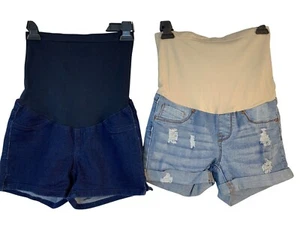 Lot Of 2 Maternity Denim Shorts Bella Vida & Evermore Small 9067 EUC - Picture 1 of 11