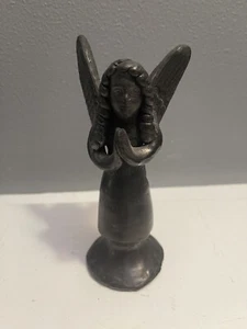 Vintage Oaxaca Mexiko schwarz Keramik Ton Engel konischer Kerzenhalter 6 Zoll groß - Bild 1 von 4