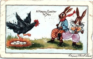1930 Whitney Postcard Bunnies Humanized Anthropomorphic Clothes Easter Eggs - Picture 1 of 2