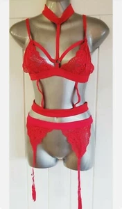 NWT Red strappy choker bralet & suspenders set (L) - Picture 1 of 5