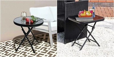 Mesa de jardín plegable de exterior metal vidrio muebles laterales redondo cuadrado ratán Foto 1 de 4