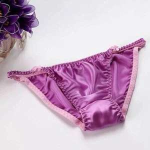 2 Paar 100% Seide Bikinis Herren Unterwäsche Damen Höschen Strand glänzend Öl Slips - Bild 1 von 23