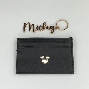 Disney Bioworld 2pc Mickey Mouse Keychain & Credit Card ID Holder Black 4.25” - Picture 1 of 13