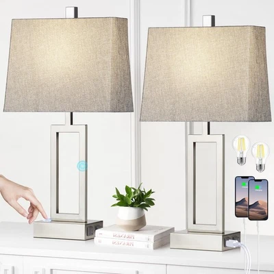 23.5" Touch Control Table Lamps, Metal Bedside Lamp for Bedroom Set of 2 with... - Image 1 of 4