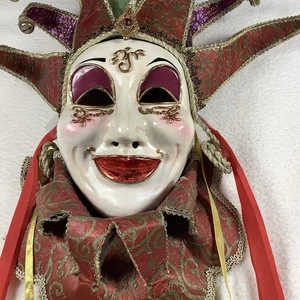 Karneval Narr Maske Lebensgroß Handarbeit Harlekin Maskerade Display Unikat - Bild 1 von 13