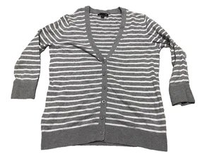 Gap Women's Gray V-Neck Striped Lightweight Button Up Cardigan Size S Classic - Picture 1 of 11