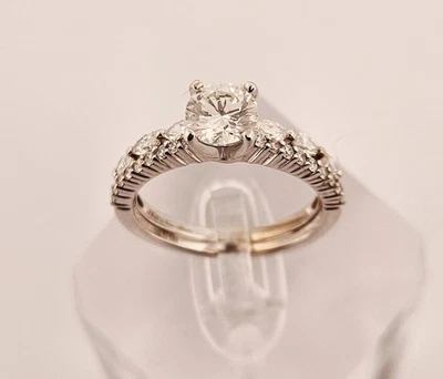 Neil Lane 14k solid white gold lab created diamond wedding band soldered set - Image 1 of 4