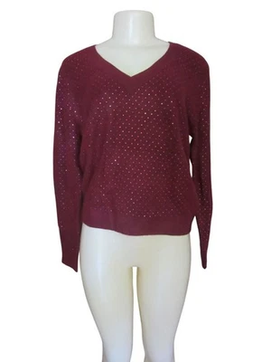 Nuevo Suéter Casa Blanca Mercado Negro Vino Adornado Cuello en V Talla M Foto 1 de 4