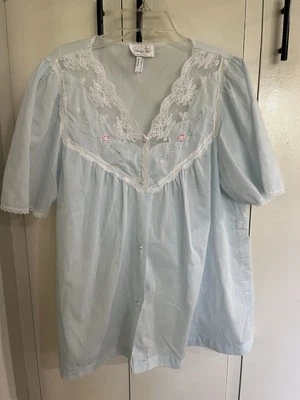 Camisa de Noche Vanity Fair Para Mujer Talla L Azul Claro Bordado Apliques Encaje De Colección Foto 1 de 4