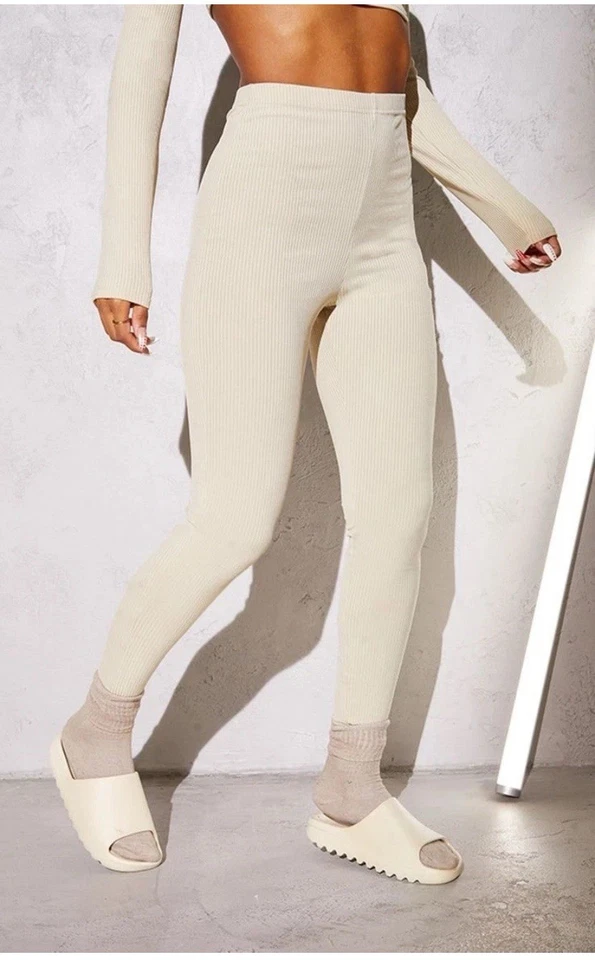 Renew By PLT Beige Ribbed High Waisted Leggings BNWT Size 6 - Image 1 of 1
