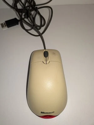 Vintage Beige Microsoft Wheel Mouse Optical USB Mouse 1.1A X08-18741 - Image 1 of 4
