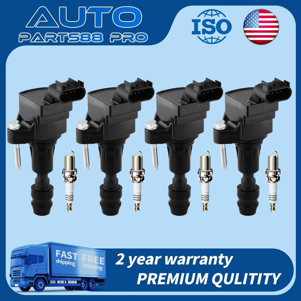 Set of 4 Ignition Coil Pack and Spark Plugs For Chevrolet Malibu 2.4L 2007-2014 Foto 1 de 4