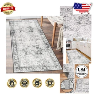 Tappeto Runner Medaglione Family Pet Friendly 2'6"x8' - Grigio Lavabile in Lavatrice - Foto 1 di 9