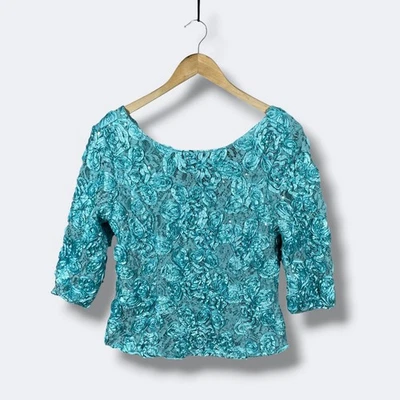 Alex Evenings Lace Floral Open Front Jacket Womens L Blue Old Money Sequin - Image 1 of 4