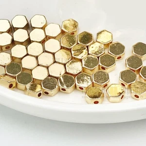 20 piezas de cuentas sueltas de la suerte de oro amarillo sólido puro de 14K para cadena de pulsera hexagonal de 6 mm - Imagen 1 de 3
