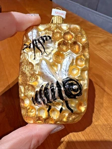 FREE SHIP! 4” Glass Beehive Honey Bee Comb Christmas Ornament - Picture 1 of 5