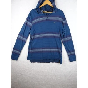 Vans Mens Sweatshirt Size Large Blue Striped Pullover Hooded Button Stretch - Picture 1 of 14